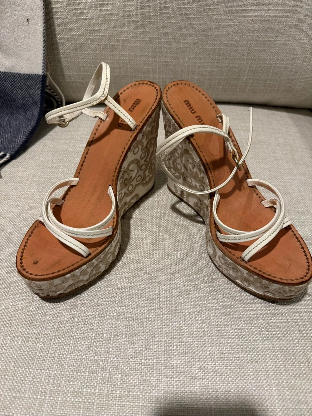 Vintage Miu Miu Floral Platform Wedge Sandals Sz 38/8